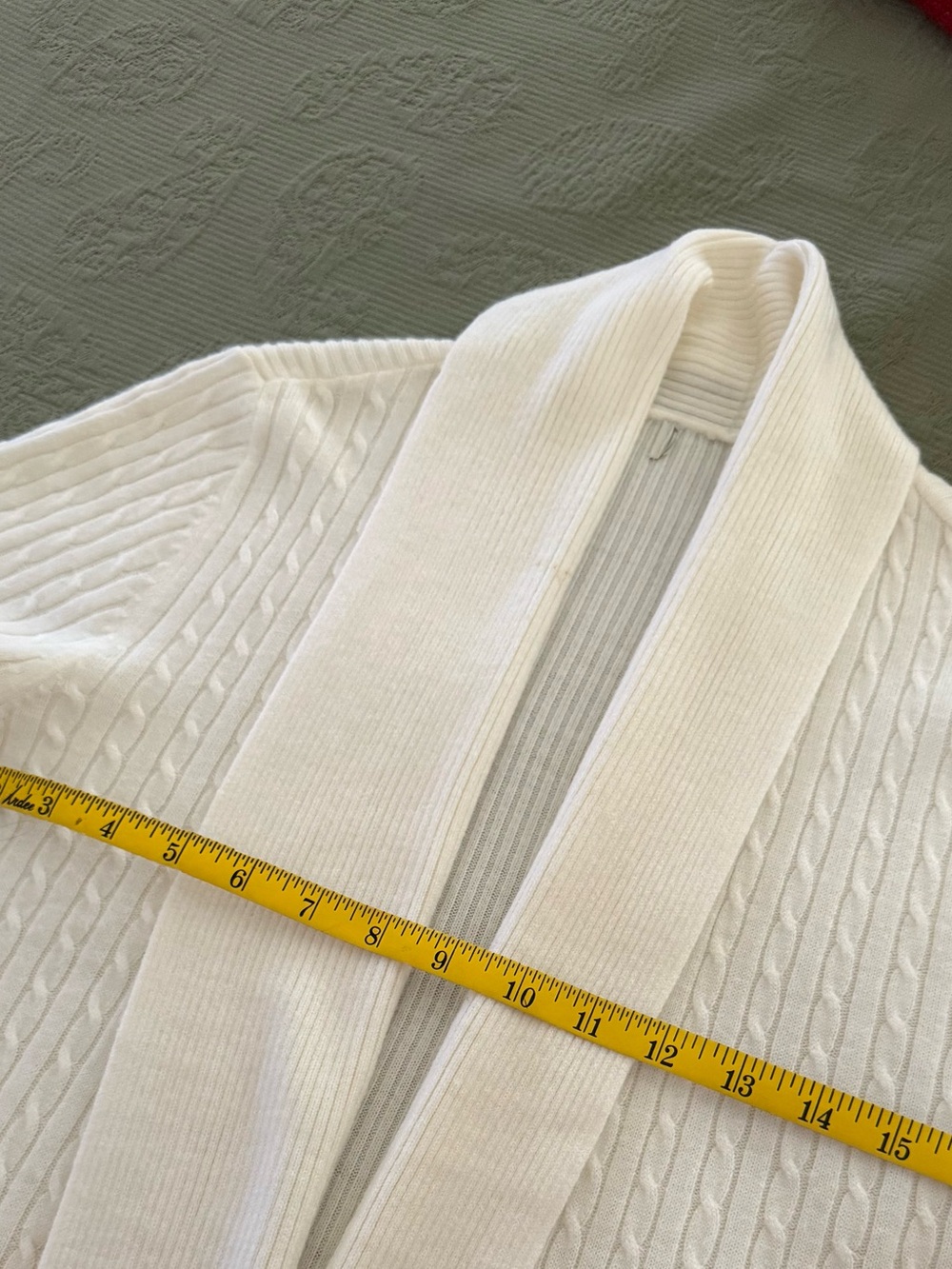 White Cable-Knit Open Front Women's Sweater Cardigan - Picture 2 of 3